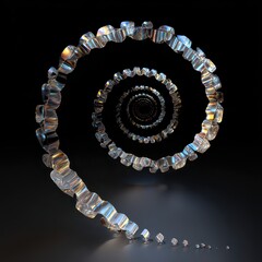 Abstract Crystal Spiral Unfurling Into Darkness With Reflective Light And Shadow