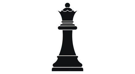 A striking black chess queen piece displayed prominently against a plain white background silhouette © AL-AMIN
