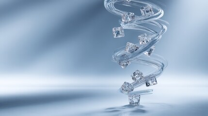 Abstract DNA Helix Structure Made of Sparkling Cubic Diamonds Floating Above Reflective Surface