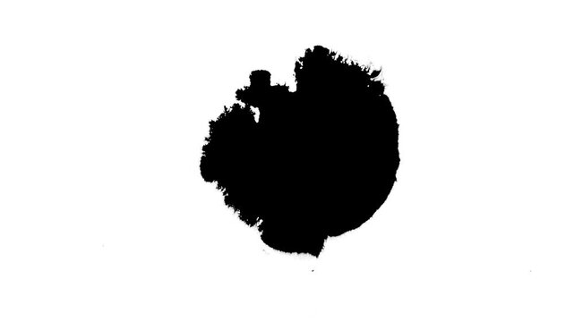 A black ink blotch with irregular edges on a white background.