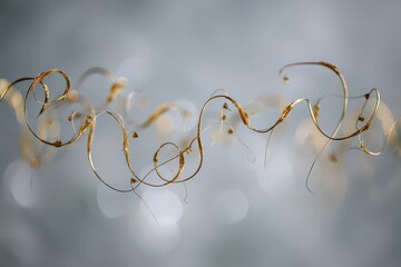 Abstract Gold Swirls And Splatters On A Soft Gray Bokeh Background