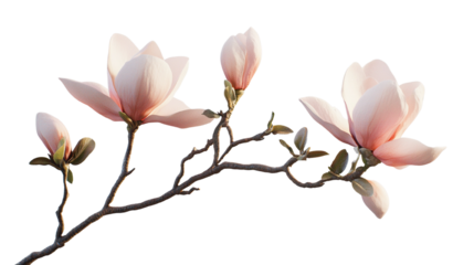 Elegant magnolia blossom branch with delicate pink petals against a dark backdrop
