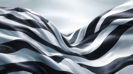 Abstract waves of black white fabric create fluid motion