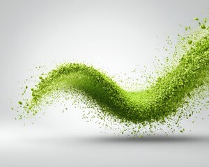 Abstract Green Swirl Of Particles Flowing On A White Background