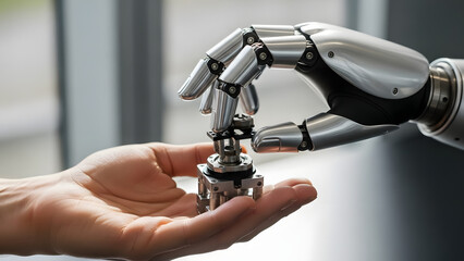 Human and Robotic Hands Collaborate Exchanging a Precision Engineered Component Generative AI
