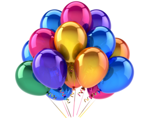 Vibrant bundle of colorful balloons tied together for celebration and decoration. isolated on transparent background, png	