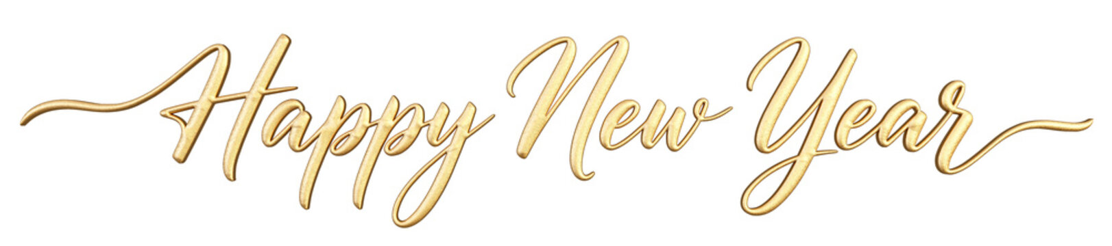 Happy new year gold text in 3d rendering isolated on white