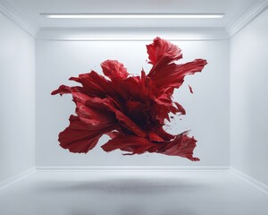 Abstract Red Cubes Forming Organic Shape Floating In White Room With Studio Lighting