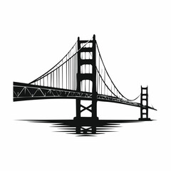 Fototapeta premium A stark, monochromatic vector silhouette illustration depicting the iconic golden gate bridge spanning the water in san francisco bay, emphasizing its massive suspension structure and towers.