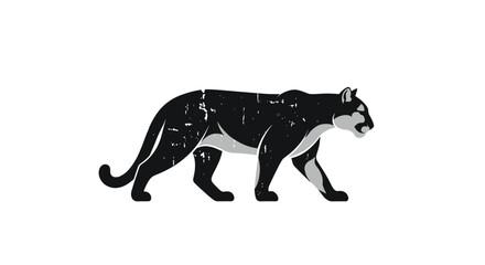 Fototapeta premium Stylized black panther or cougar illustration with a distressed grunge texture walking on a white background perfect for a mascot or logo design.