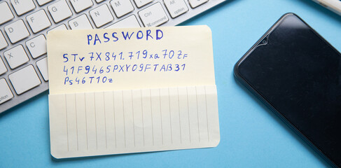 Password on paper with a computer keyboard.