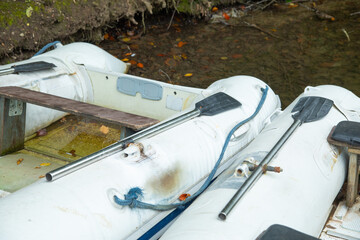Inflatable raft in the lake.