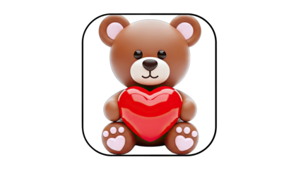 Cute Teddy Bear Holding a Red Heart - Valentine's Day Concept