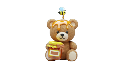 Cute Teddy Bear with Honey and Bee Illustration