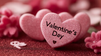 Obraz premium Pink valentine's day heart candies on glitter surface