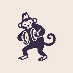 Cymbal monkey toy minimalist bold line sketch vector illustration © Victoria