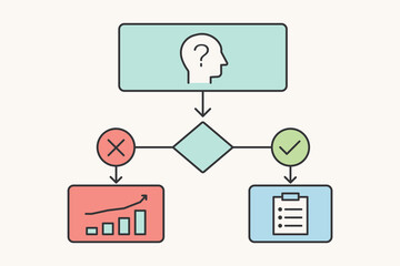 Decision making flowchart infographic with analysis choice outcomes and evaluation steps