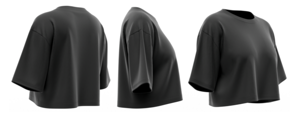 Crop T-Shirt Short Sleeve Boxy Fit Top for Women, Minimal Casual Wear, High-Quality Product Mockup Ready, Black 