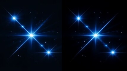 A bright blue star effect glowing against the dark void of space