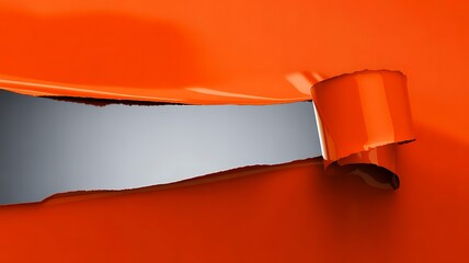 A bright orange sheet of paper peeling back to reveal a gray surface beneath