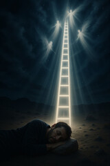 Fototapeta premium Jacob Sleeping Beneath the Ladder Rising Into Heaven at Bethel