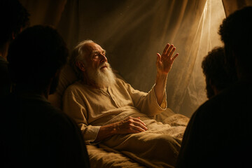 Jacob Giving His Final Blessing to His Sons in a Golden Tent Light