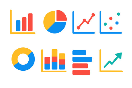 Data visualization colorful chart and graph icons set