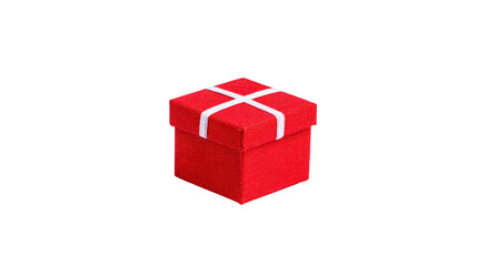 Red gift box with white ribbon square shape isolated on transparent background perfect for celebration holiday birthday or festive occasions evokes happiness and surprise