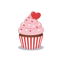 Valentine cupcake with heart sprinkles, flat art 01