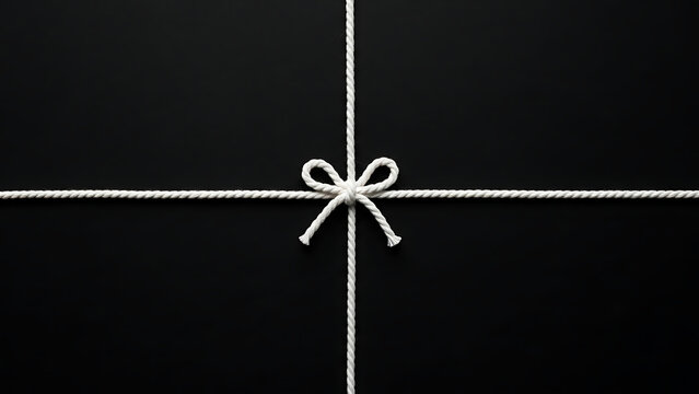White twine bow on black background isolated on transparent background