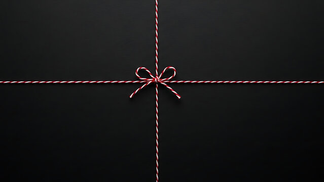 Beautifully wrapped gift box with red ribbon on black background isolated on transparent background
