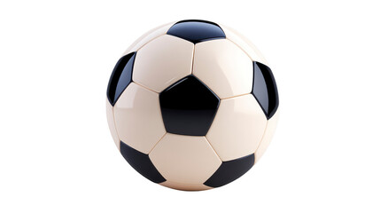 Fototapeta premium Classic black and white soccer ball isolated on transparency background, showing traditional pentagon and hexagon pattern, used for football games, sports training, and recreation