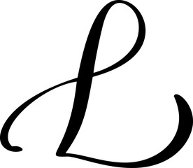 Calligraphic vector hand drawn letter L forming ornate monogram with decorative design and flourish elegant scroll
