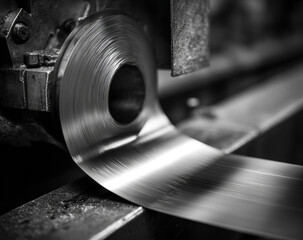 Metal sheet being curled by industrial machinery