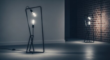 Modern floor lamp with Edison bulbs in a minimalist interior.