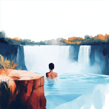 Victoria Falls Devils Pool. Victoria Falls Devils Pool hand drawn watercolor illustration on white background