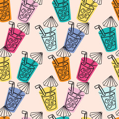 Summer Icy Drinks Vector Seamless Pattern
