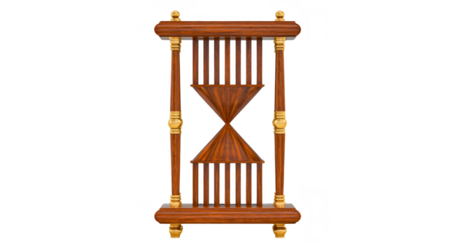 Wooden hourglass vintage timer antique decor brown and gold classic design vertical structure isolated on white elegant traditional timepiece decorative accent - Powered by Adobe