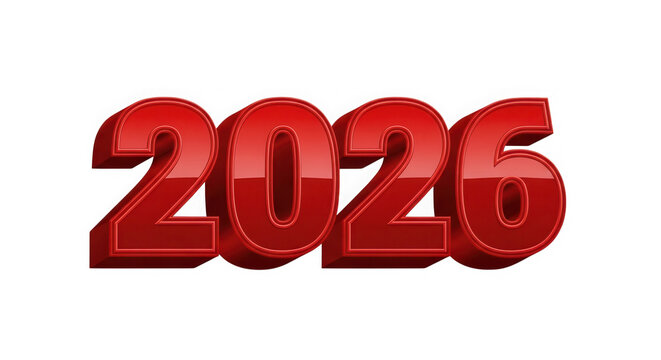 Red three dimensional number 2026 isolated on transparent background