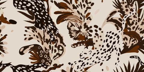 Abstract leopards and dots pattern. Collage artistic graphic print. Fashionable template for design. © MURRIRA