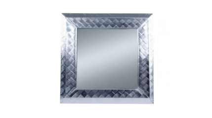 Square metal frame mirror with reflective surface, modern industrial style, isolated on transparency background, suitable for bathroom, hallway, or living room decor, clean and minimalistic design