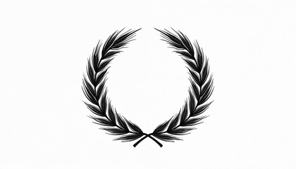Obraz premium Black wheat wreath icon on white backdrop. Symbolizes achievement, victory, and honor. Classic laurel design. Award element for winners and success.