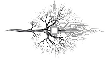 Digital nexus: a fusion of organic branches and intricate circuit pathways revealing technological