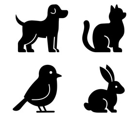 Fototapeta premium “pet animal icons set, minimal black silhouette vector design”