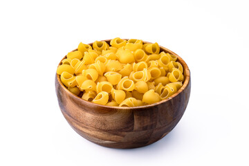 Raw pipe rigate pasta on white background	