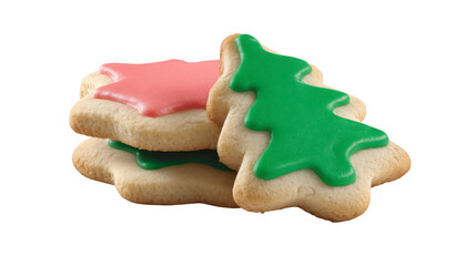 Christmas tree cookie star cookie holiday dessert festive icing sweet treat green frosting red frosting homemade winter celebration. Delicious Christmas tree and star shaped cookies with colorful