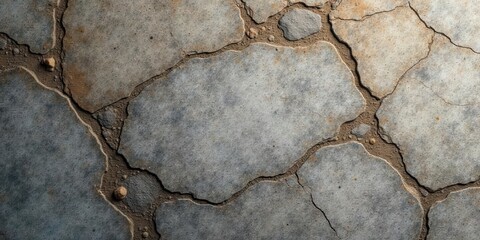 Obraz premium A High-Resolution Image Showing a Detailed Texture of Cracked Stone Pavement with Soil Filling the Cracks