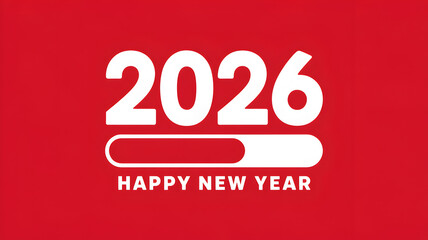 New Year 2026 Bold Greeting Card with Progress Bar and Gold Confetti on Vibrant Red Background