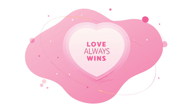Glowing pink heart shape with love always wins text on white background with soft dreamy effect