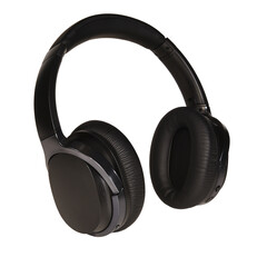 Modern wireless headphones in black on an isolated background